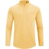 J.VER Men’s Cotton Linen Long Sleeve Shirts Casual Button Down Banded Collar Shirt Beach Summer Tops with Pocket(Light Yellow)