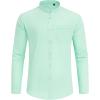 J.VER Men’s Cotton Linen Long Sleeve Shirts Casual Button Down Banded Collar Shirt Beach Summer Tops with Pocket(Mint Green)