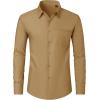 J.VER Men’s Dress Shirts Wrinkle Free Long Sleeve Formal Shirt Solid Business Casual Button Down Shirts for Wedding Prom(Khaki Brown)