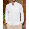 J.VER Men’s Linen Roll Up Long Sleeve Shirt Cotton Casual Beach Shirts Henley T-Shirt Band Collar Vacation Tops with Pocket(A-white)
