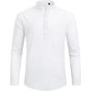 J.VER Men’s Linen Roll Up Long Sleeve Shirt Cotton Casual Beach Shirts Henley T-Shirt Band Collar Vacation Tops with Pocket(A-white)