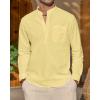 J.VER Men’s Linen Roll Up Long Sleeve Shirt Cotton Casual Beach Shirts Henley T-Shirt Band Collar Vacation Tops with Pocket(Light Yellow)