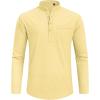 J.VER Men’s Linen Roll Up Long Sleeve Shirt Cotton Casual Beach Shirts Henley T-Shirt Band Collar Vacation Tops with Pocket(Light Yellow)