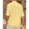 J.VER Men’s Linen Roll Up Long Sleeve Shirt Cotton Casual Beach Shirts Henley T-Shirt Band Collar Vacation Tops with Pocket(Light Yellow)