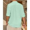 J.VER Men’s Linen Roll Up Long Sleeve Shirt Cotton Casual Beach Shirts Henley T-Shirt Band Collar Vacation Tops with Pocket(Mint Green)