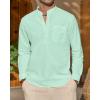 J.VER Men’s Linen Roll Up Long Sleeve Shirt Cotton Casual Beach Shirts Henley T-Shirt Band Collar Vacation Tops with Pocket(Mint Green)