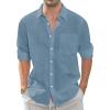J.VER Men’s Linen Shirts Casual Button Down Long Sleeve Shirt Solid Spread Collar Summer Beach Shirts with Pocket(Airy Blue)