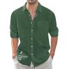 J.VER Men’s Linen Shirts Casual Button Down Long Sleeve Shirt Solid Spread Collar Summer Beach Shirts with Pocket(Army Green)