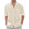 J.VER Men’s Linen Shirts Casual Button Down Long Sleeve Shirt Solid Spread Collar Summer Beach Shirts with Pocket(Beige)