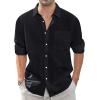 J.VER Men’s Linen Shirts Casual Button Down Long Sleeve Shirt Solid Spread Collar Summer Beach Shirts with Pocket(Black)