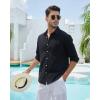 J.VER Men’s Linen Shirts Casual Button Down Long Sleeve Shirt Solid Spread Collar Summer Beach Shirts with Pocket(Black)