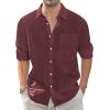 J.VER Men’s Linen Shirts Casual Button Down Long Sleeve Shirt Solid Spread Collar Summer Beach Shirts with Pocket(Burgundy)