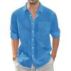 J.VER Men’s Linen Shirts Casual Button Down Long Sleeve Shirt Solid Spread Collar Summer Beach Shirts with Pocket(Cobalt Blue)