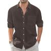 J.VER Men’s Linen Shirts Casual Button Down Long Sleeve Shirt Solid Spread Collar Summer Beach Shirts with Pocket(Coffee)