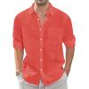 J.VER Men’s Linen Shirts Casual Button Down Long Sleeve Shirt Solid Spread Collar Summer Beach Shirts with Pocket(Coral)