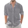 J.VER Men’s Linen Shirts Casual Button Down Long Sleeve Shirt Solid Spread Collar Summer Beach Shirts with Pocket(Dark Grey)