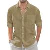 J.VER Men’s Linen Shirts Casual Button Down Long Sleeve Shirt Solid Spread Collar Summer Beach Shirts with Pocket(Dark Khaki)