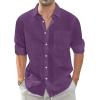 J.VER Men’s Linen Shirts Casual Button Down Long Sleeve Shirt Solid Spread Collar Summer Beach Shirts with Pocket(Dark Purple)