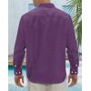 J.VER Men’s Linen Shirts Casual Button Down Long Sleeve Shirt Solid Spread Collar Summer Beach Shirts with Pocket(Dark Purple)