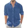 J.VER Men’s Linen Shirts Casual Button Down Long Sleeve Shirt Solid Spread Collar Summer Beach Shirts with Pocket(Denim Blue)