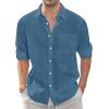 J.VER Men’s Linen Shirts Casual Button Down Long Sleeve Shirt Solid Spread Collar Summer Beach Shirts with Pocket(Grey Blue)