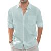 J.VER Men’s Linen Shirts Casual Button Down Long Sleeve Shirt Solid Spread Collar Summer Beach Shirts with Pocket(Grey Green)