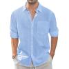 J.VER Men’s Linen Shirts Casual Button Down Long Sleeve Shirt Solid Spread Collar Summer Beach Shirts with Pocket(Light Blue)
