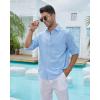 J.VER Men’s Linen Shirts Casual Button Down Long Sleeve Shirt Solid Spread Collar Summer Beach Shirts with Pocket(Light Blue)