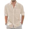 J.VER Men’s Linen Shirts Casual Button Down Long Sleeve Shirt Solid Spread Collar Summer Beach Shirts with Pocket(Light Khaki)
