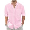 J.VER Men’s Linen Shirts Casual Button Down Long Sleeve Shirt Solid Spread Collar Summer Beach Shirts with Pocket(Light Pink)