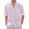 J.VER Men’s Linen Shirts Casual Button Down Long Sleeve Shirt Solid Spread Collar Summer Beach Shirts with Pocket(Light Purple)