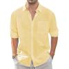 J.VER Men’s Linen Shirts Casual Button Down Long Sleeve Shirt Solid Spread Collar Summer Beach Shirts with Pocket(Light Yellow)
