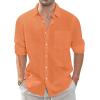 J.VER Men’s Linen Shirts Casual Button Down Long Sleeve Shirt Solid Spread Collar Summer Beach Shirts with Pocket(Orange)