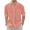 J.VER Men’s Linen Shirts Casual Button Down Long Sleeve Shirt Solid Spread Collar Summer Beach Shirts with Pocket(Peach)