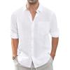 J.VER Men’s Linen Shirts Casual Button Down Long Sleeve Shirt Solid Spread Collar Summer Beach Shirts with Pocket(White)