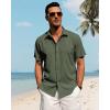 J.VER Men’s Linen Shirts Casual Short Sleeve Button Down Shirt Beach Vacation Cruise Summer Wedding Cotton Tops(Army Green)