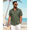 J.VER Men’s Linen Shirts Casual Short Sleeve Button Down Shirt Beach Vacation Cruise Summer Wedding Cotton Tops(Army Green)