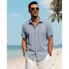 J.VER Men’s Linen Shirts Casual Short Sleeve Button Down Shirt Beach Vacation Cruise Summer Wedding Cotton Tops(Blue)