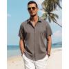 J.VER Men’s Linen Shirts Casual Short Sleeve Button Down Shirt Beach Vacation Cruise Summer Wedding Cotton Tops(Brown)
