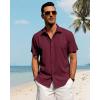 J.VER Men’s Linen Shirts Casual Short Sleeve Button Down Shirt Beach Vacation Cruise Summer Wedding Cotton Tops(Burgundy)