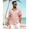 J.VER Men’s Linen Shirts Casual Short Sleeve Button Down Shirt Beach Vacation Cruise Summer Wedding Cotton Tops(Coral)