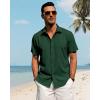 J.VER Men’s Linen Shirts Casual Short Sleeve Button Down Shirt Beach Vacation Cruise Summer Wedding Cotton Tops(Dark Green)