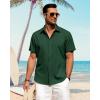 J.VER Men’s Linen Shirts Casual Short Sleeve Button Down Shirt Beach Vacation Cruise Summer Wedding Cotton Tops(Dark Green)
