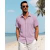 J.VER Men’s Linen Shirts Casual Short Sleeve Button Down Shirt Beach Vacation Cruise Summer Wedding Cotton Tops(Dark Purple)