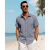 J.VER Men’s Linen Shirts Casual Short Sleeve Button Down Shirt Beach Vacation Cruise Summer Wedding Cotton Tops(Denim Blue)
