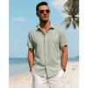 J.VER Men’s Linen Shirts Casual Short Sleeve Button Down Shirt Beach Vacation Cruise Summer Wedding Cotton Tops(Green)