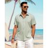 J.VER Men’s Linen Shirts Casual Short Sleeve Button Down Shirt Beach Vacation Cruise Summer Wedding Cotton Tops(Green)