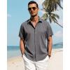 J.VER Men’s Linen Shirts Casual Short Sleeve Button Down Shirt Beach Vacation Cruise Summer Wedding Cotton Tops(Grey Blue)