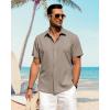 J.VER Men’s Linen Shirts Casual Short Sleeve Button Down Shirt Beach Vacation Cruise Summer Wedding Cotton Tops(Khaki)