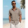 J.VER Men’s Linen Shirts Casual Short Sleeve Button Down Shirt Beach Vacation Cruise Summer Wedding Cotton Tops(Khaki)